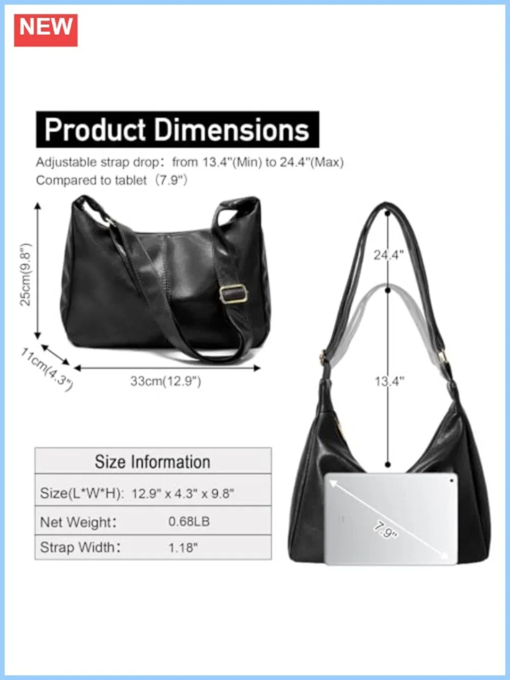 Vegan Leather Slouchy Hobo Shoulder Bag Crossbody Handbag Tote Purse Travel